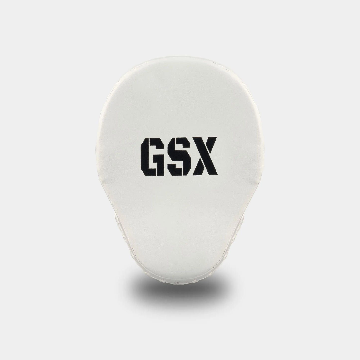 Black on White GSX boxing focus mitt pad with smooth padded surface, front view