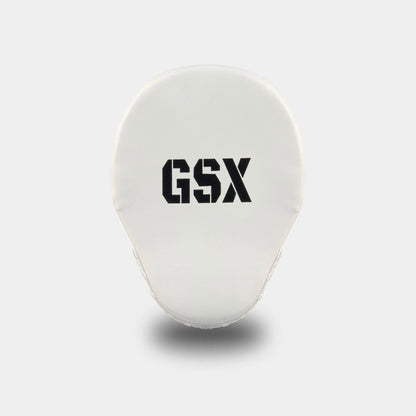 Black on White GSX boxing focus mitt pad with smooth padded surface, front view