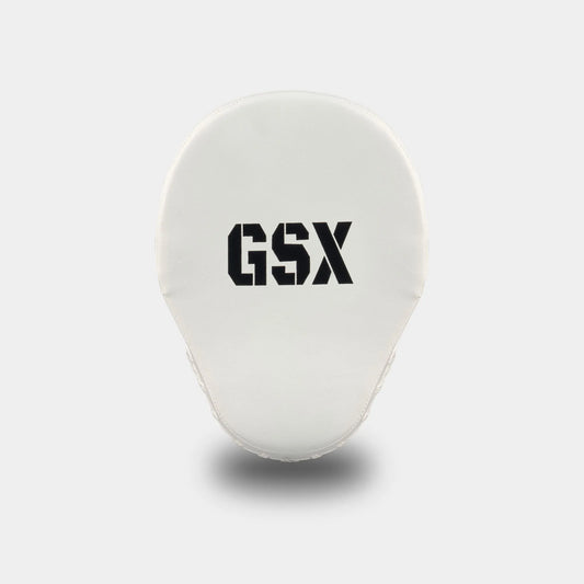 Black on White GSX boxing focus mitt pad with smooth padded surface, front view