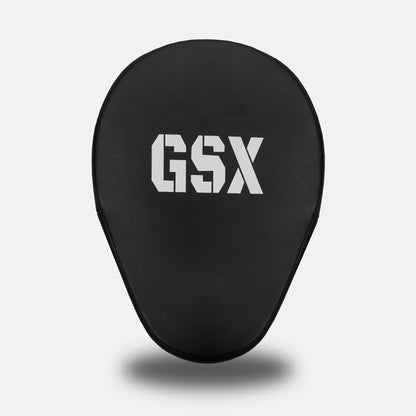 The backside of GSX White on Black focus mitt for boxing and punch training
